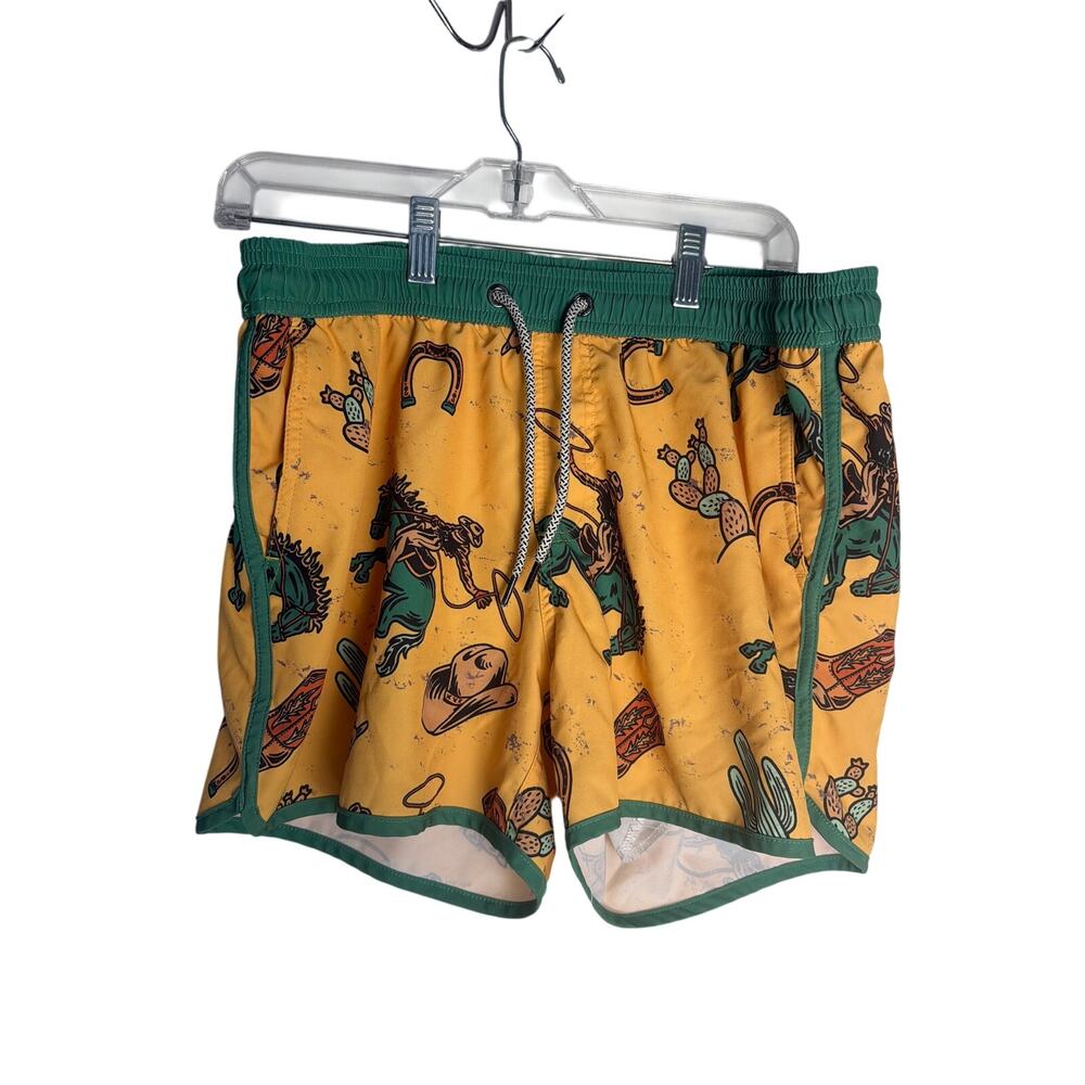 Maamgic Mens Swim Trunks Size S Yellow Cowboy Western Print Board Shorts Mesh